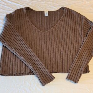 Abound Chocolate V-Neck Ribbed Sweater